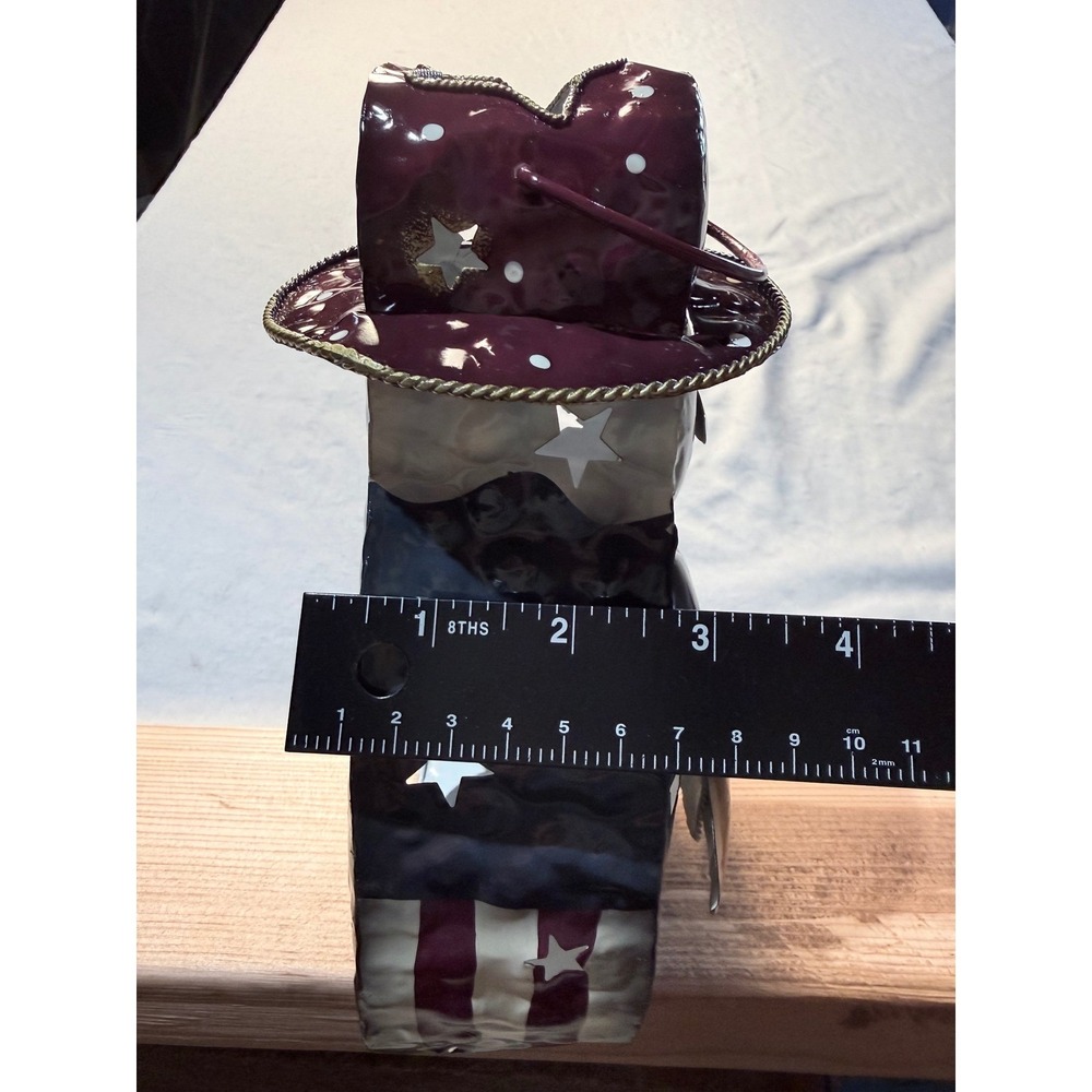 Patriotic Santa Claus Metal Lantern Americana Flag Tea Light Candle Holder 8in - Picture 6 of 6
